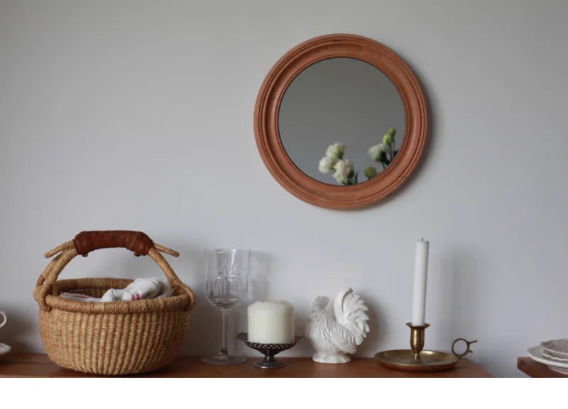 Rustic Round Walnut Wall Mirror