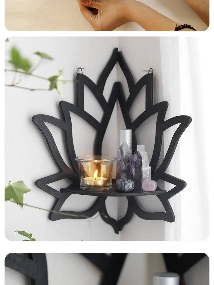 Lotus Wooden Corner Shelf