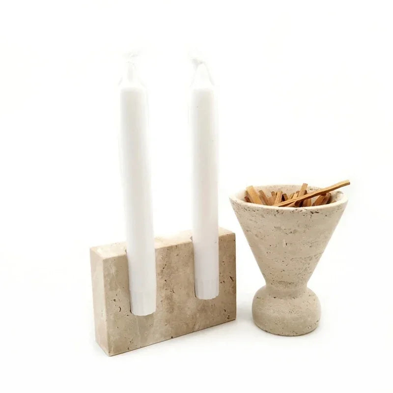 Nordic Travertine Candlestick