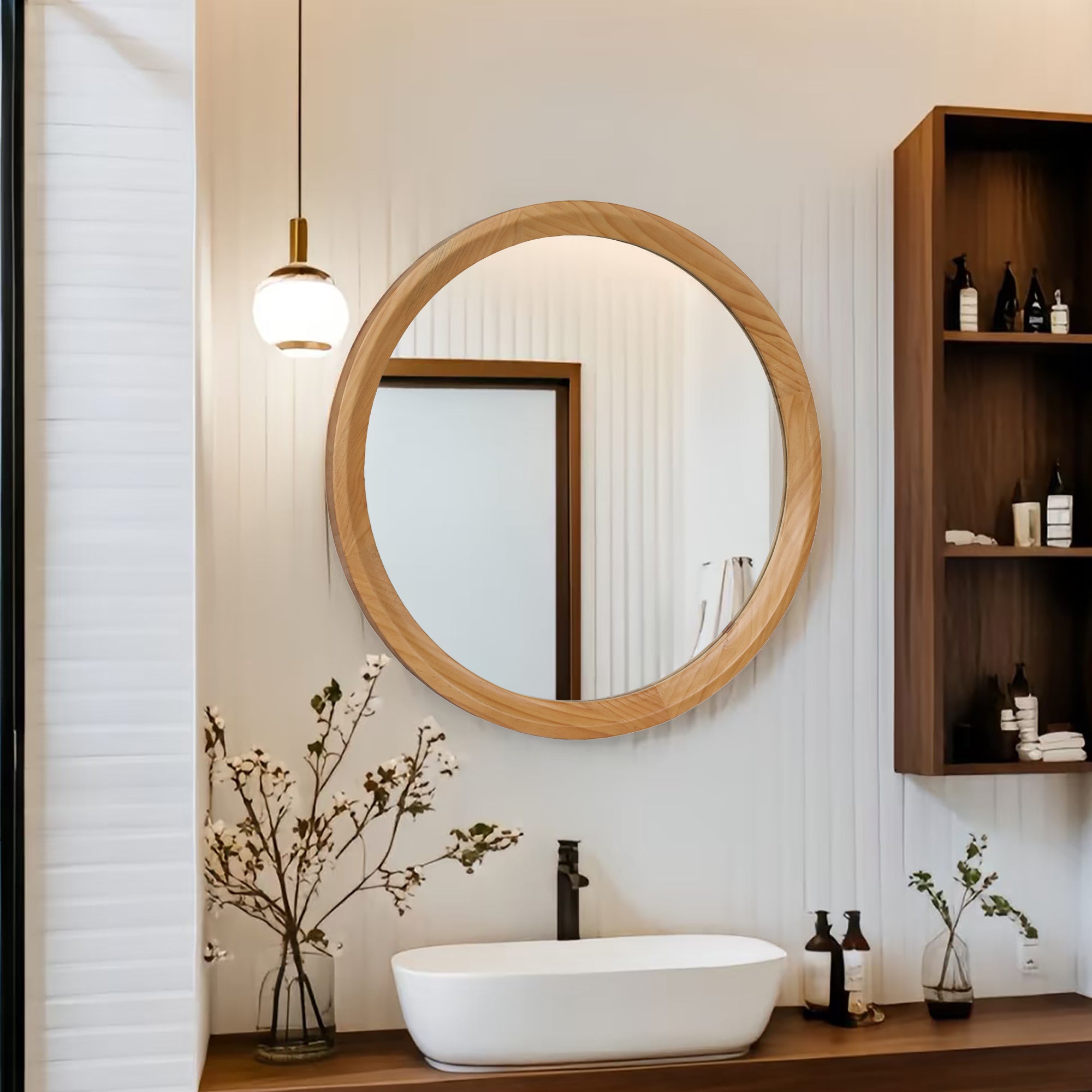 Minimalist Round Natural Magnifying Vanity Mirror