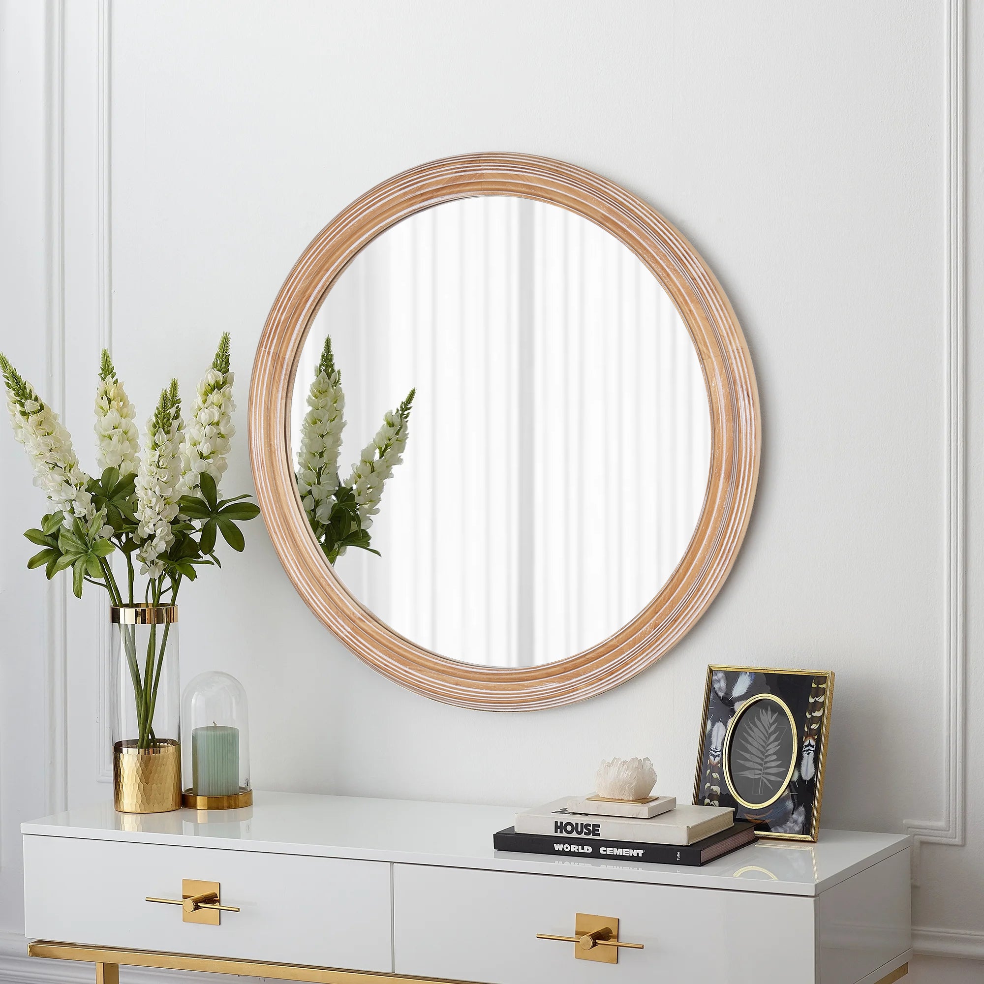 Farmhouse Round Natural Wall Mirror